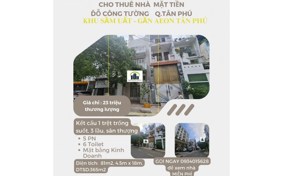 CHÍNH CHỦ- Cho thuê nhà  Mặt Tiền Nguyễn Sơn 54m2, 2 Lầu+ST, 18Triệu